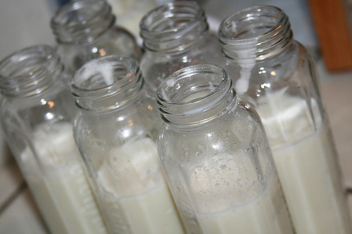 Photos of Glass Bottles of Homemade Baby Formula